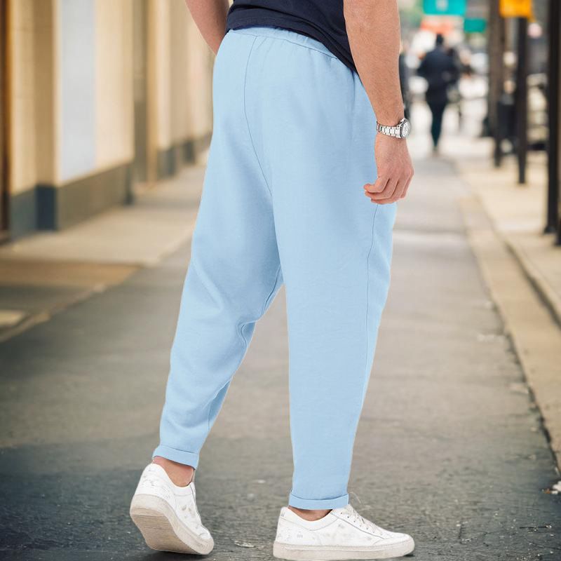New men's sports casual trendy and fashionable, solid color, Haren pants, hanging style, plus size pants for men_voghion.com