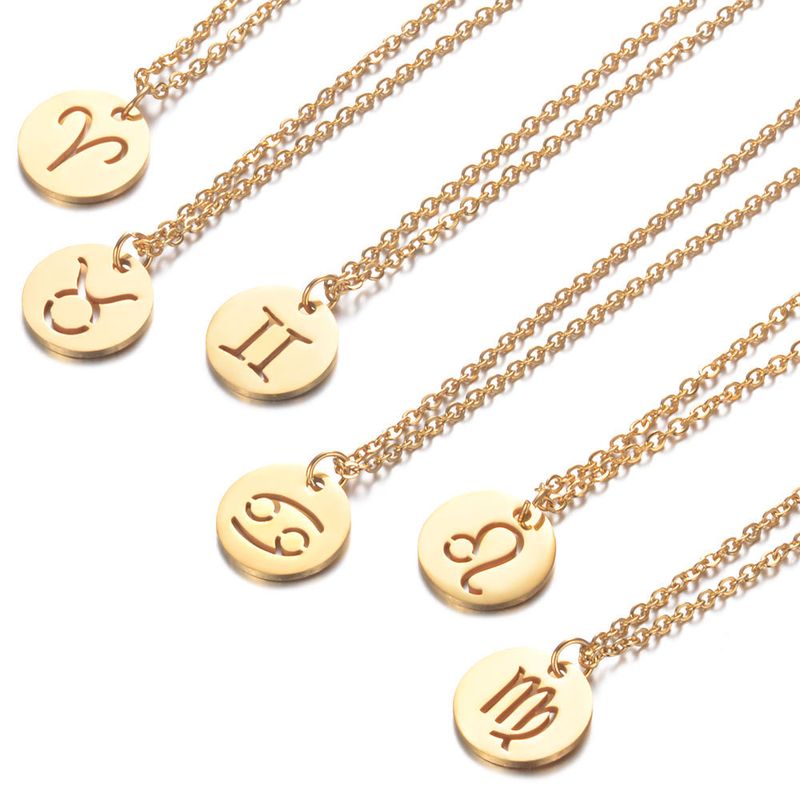 Fashion Stainless Steel Star Zodiac Sign Necklaces 12 Constellation Choker Pendants Aries Libra Leo Collier Birthday Gift_voghion.com