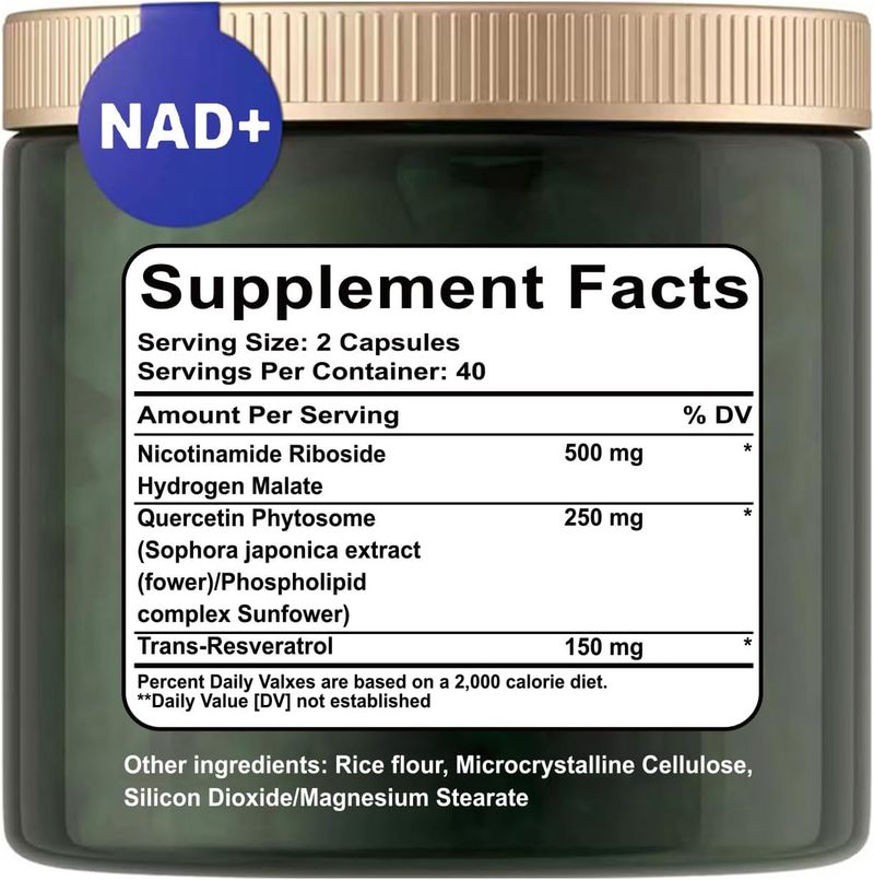 Supliment NAD - NAD Nicotinamidă Ribozidă 900 mg, Resveratrol, Quercetină - Supliment NAD pentru Anti-Îmbătrânire, Energie, Concentrare - 80 Capsule_voghion.com