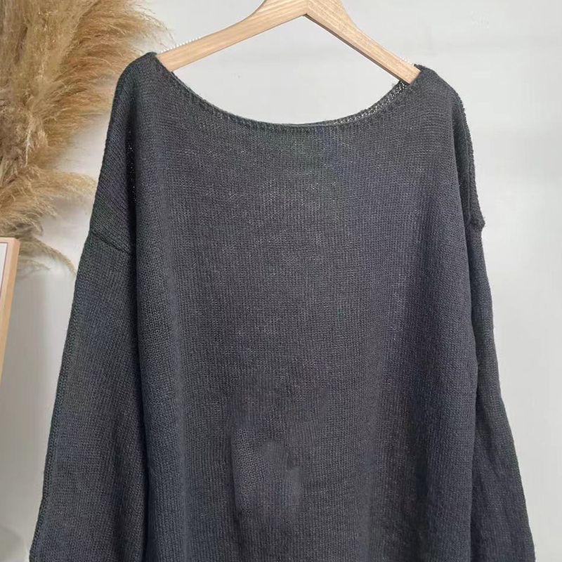 Damenbekleidung Eleganter Spitzen-Strickpullover Damen Herbstmode Lockere Passform Rundhals Langarm Boho Chic Top_voghion.com