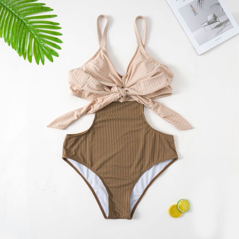 New Fat MM Large One Piece Contrast Color Bikini Plus Size Swimsuit DM226_voghion.com