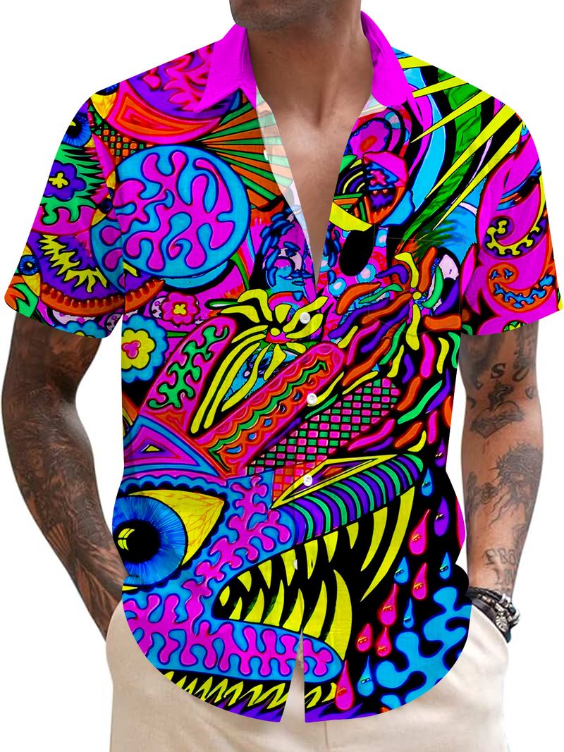 Herrenhemd mit Revers und Ozean-Strand-Muster, Kokosnussbaum-3D-Druck, Hawaiihemden, modische Kurzarm-Oberteile, Harajuku-Knopfbluse
_voghion.com