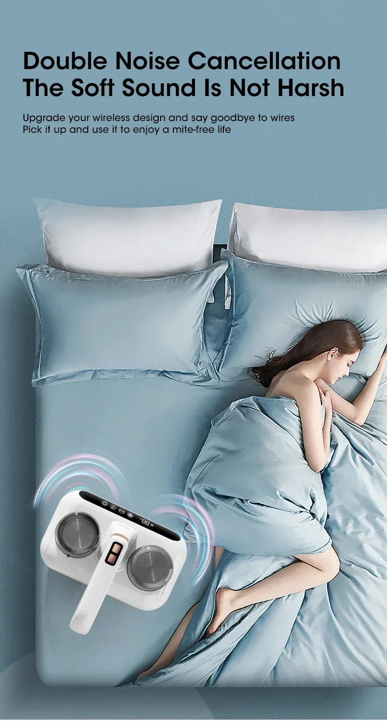Aspiradora de ácaros de cama de 10 kPa, 5 en 1, inalámbrica, con luz UV-C, tecnología ultrasónica, succión potente, bajo nivel de ruido, para polvo, pelo de mascotas._voghion.com