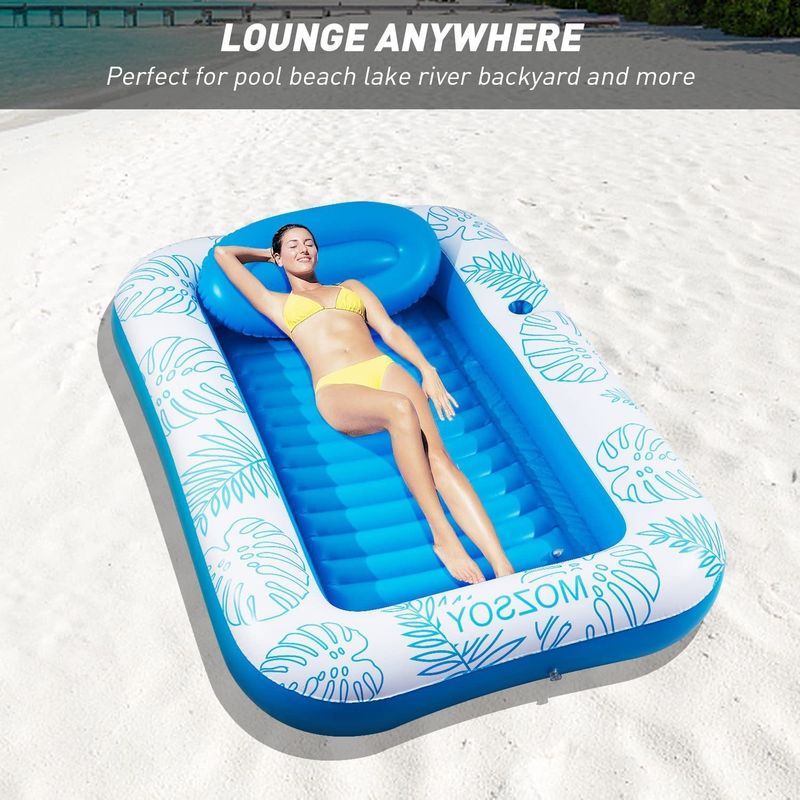 Nadmuchiwany podwójny pływający rząd dla dorosłych świecący pierścień do pływania LED Solar Luminous Tanning Pool Niebieski liść klonu Pływające łóżko_voghion.com