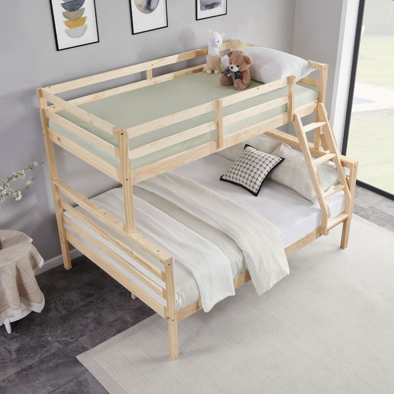 Twin Over Full Bunk Bed With Ladder,Wooden Bunk Bed With High Guardrail And Ladder For Kids, Teens, Dorm Rooms, And Guest Rooms,No Box Spring Needed,Natural_voghion.com
