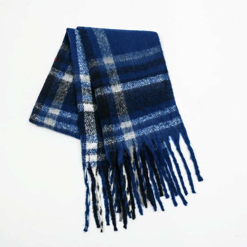Écharpe à carreaux en mohair pour femme, châle d'hiver chaud et épais à carreaux avec franges, élégant et polyvalent, idéal pour le bureau décontracté._voghion.com