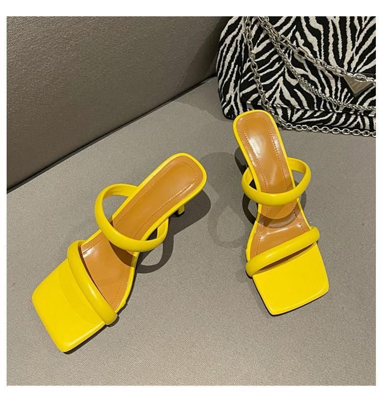 New French Style Versatile Square Toe With Exposed Toes Slim Heels For The Summer Of 2025, Featuring A Straight Strap_voghion.com