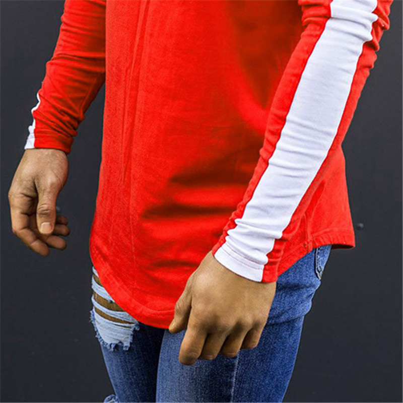 Men's long sleeve T-shirt letter-print color contrast slim-fit sports base shirt_voghion.com