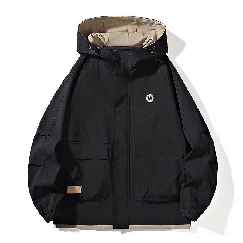 New Youth Spring and Autumn Casual Jacket Men's Hooded Jacket Men's Loose Splicing Waterproof Stormtrooper_voghion.com