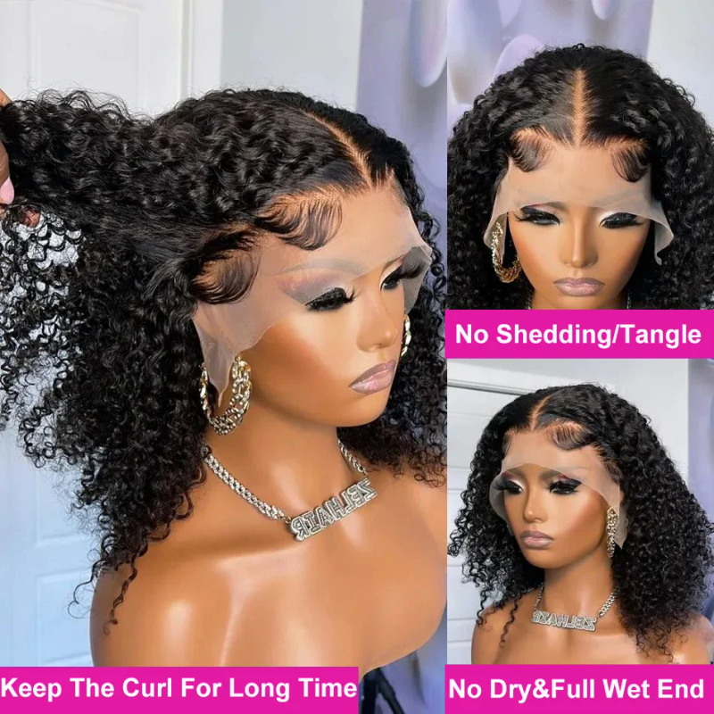Peruansk Remy Dypbølget Ekte Hår Kort Bob Lace Frontal Parykk_voghion.com