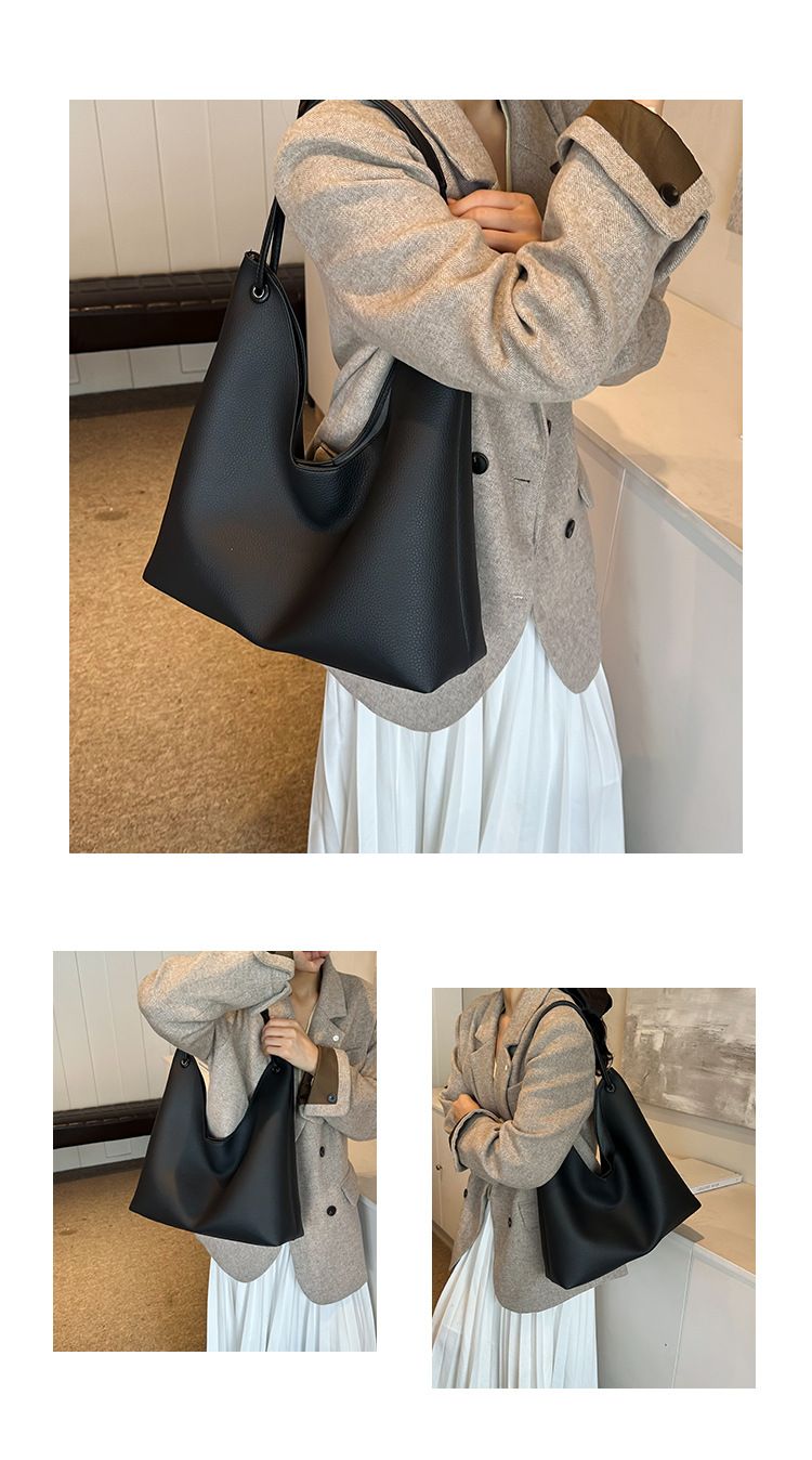 Korean casual tote texture women's 2024 new simple underarm soft shoulder bag_voghion.com