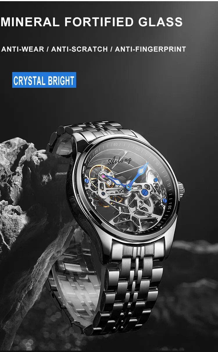 AILANG Fashion Skeleton Mechanical Watch Top Brand Luxury Men's Steampunk Transparent Hollow Automatic Watch Relogio Masculino_voghion.com