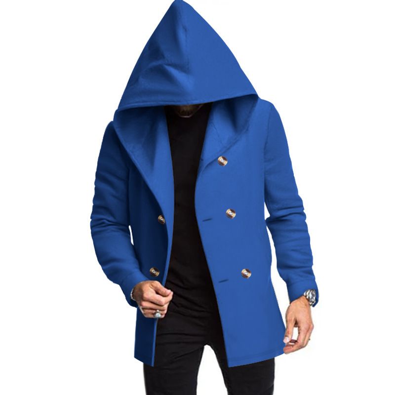 Men's Clothing Slim Windbreaker Hooded Casual Solid Color Jacket Men's Slim Fit Long Hooded Trench Coat Casual Solid Color Jacket For Autumn & Spring_voghion.com