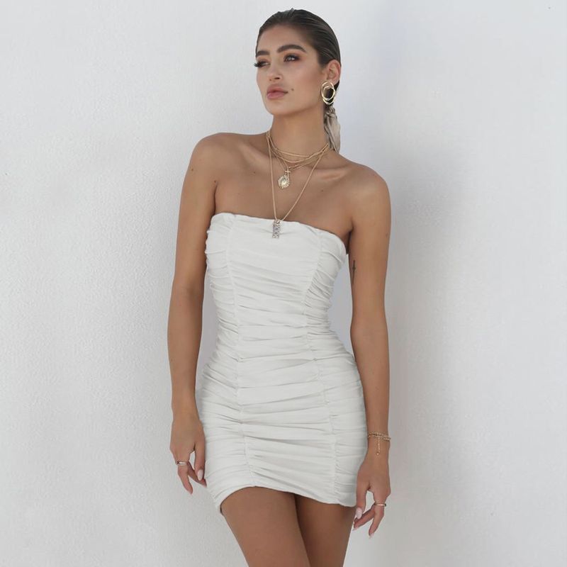 Sexy, gerüschtes, figurbetontes Kleid für Damen, ärmellos, Clubwear, Wickelkorsett, Minikleid für Partys am Abend_voghion.com