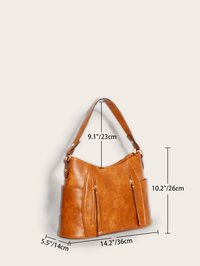European and American retro tote bag double zipper tassel women's portable shoulder bag women's bag_voghion.com