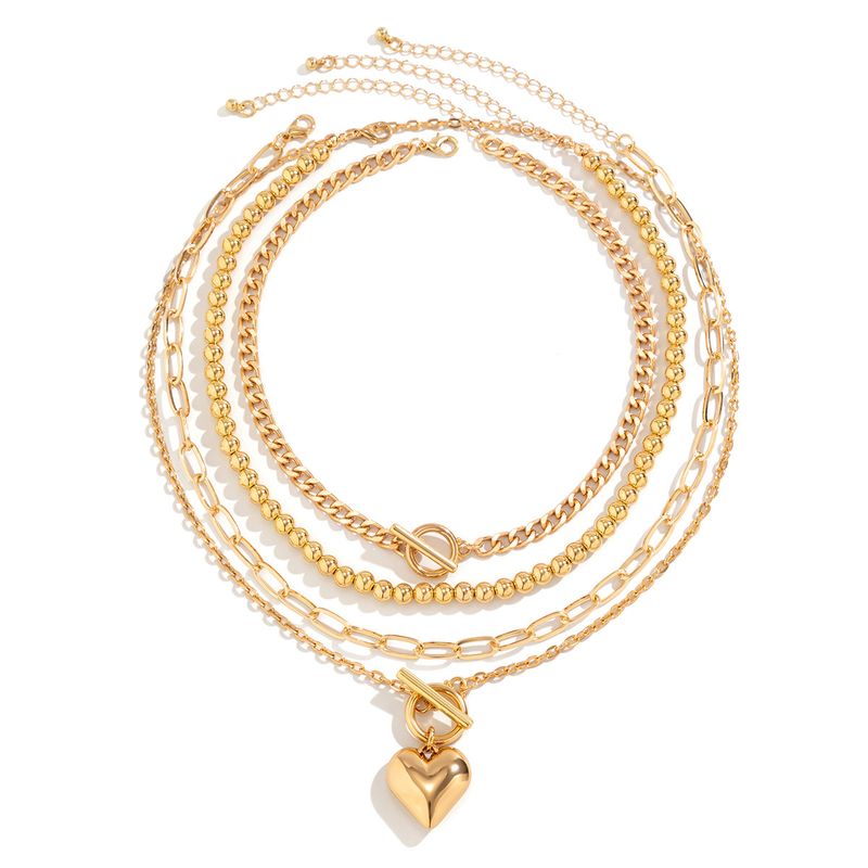 Collana da donna, collana dorata con ciondolo, collana in oro hip hop, semplice set di perline per donna, versatile, geometrica, fibbia OT, collana corta con cuore, gioielli_voghion.com