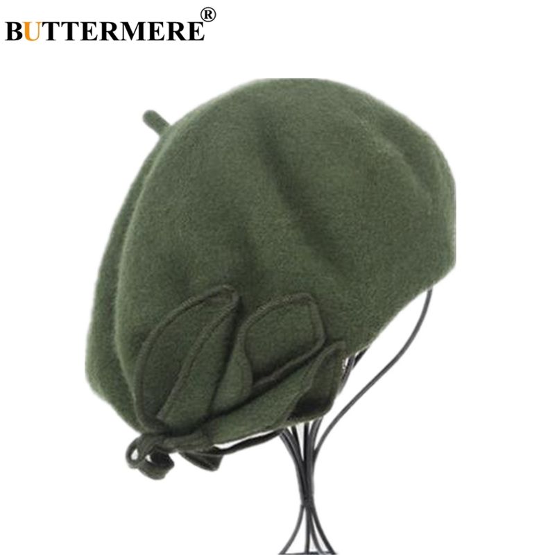 Forró akciós BUTTERMERE gyapjú francia női zöld elegáns festőkalapok női masnis masnis női barett őszi-téli művész sapka_voghion.com