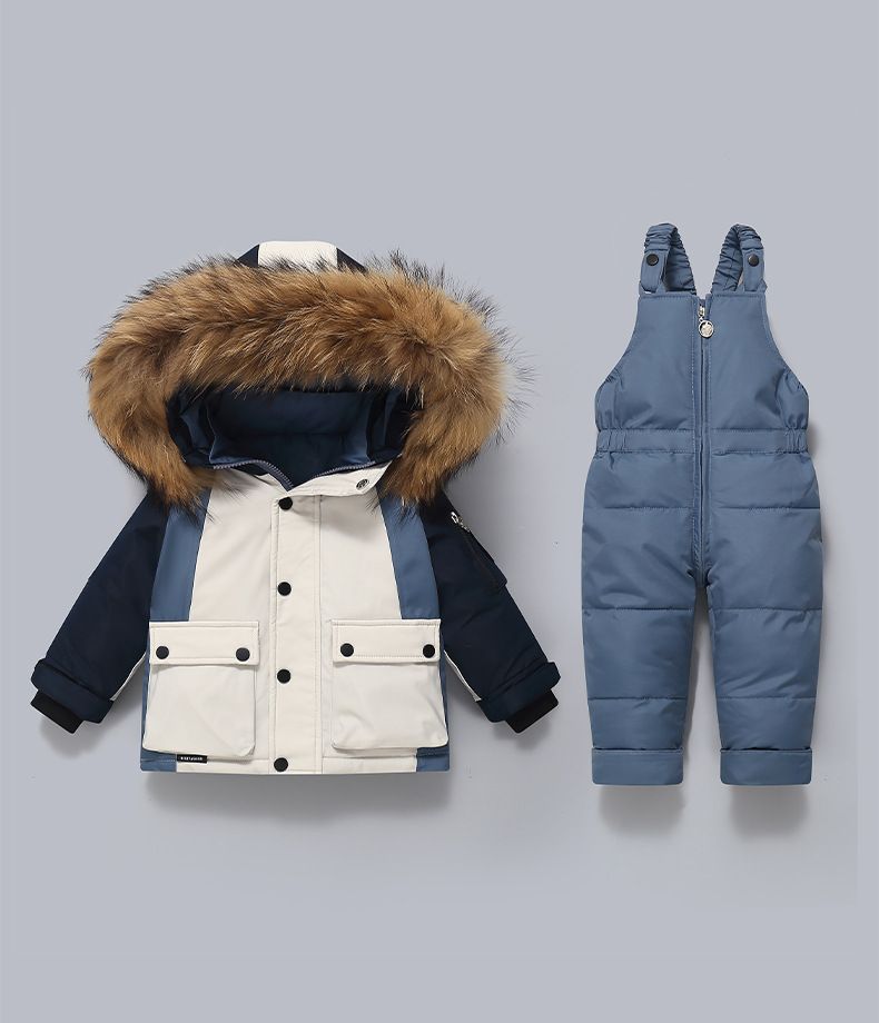 Premium Winter Kids Overalls Set With Detachable Hood, Warm Fleece-Lined Snowsuit For Boys & Girls(80-110cm) – Soft Duck Down, Zipper Closure_voghion.com