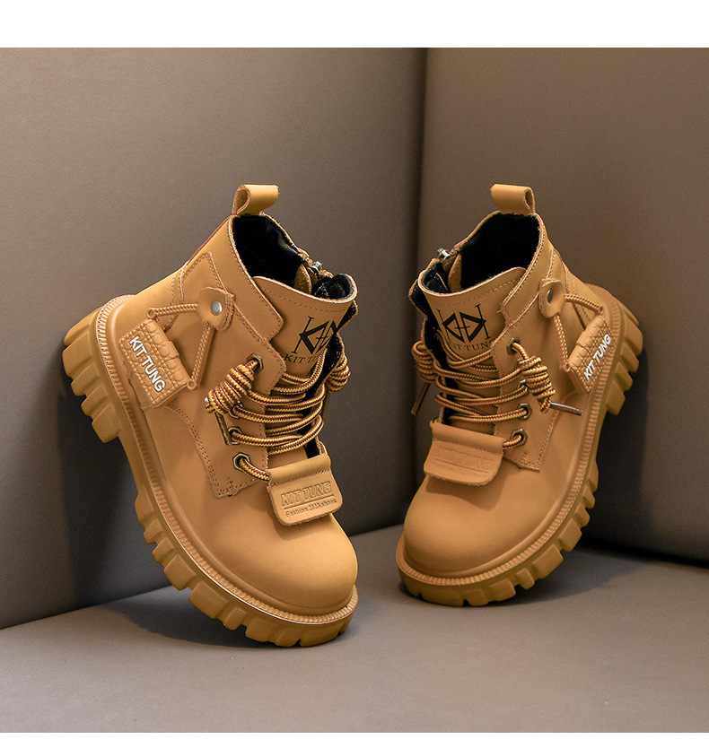 Martin 2023 Herbst/Winter Neue kinder Casual Mode Baby Weichen Boden Plüsch Jungen Gelb Stiefel_voghion.com