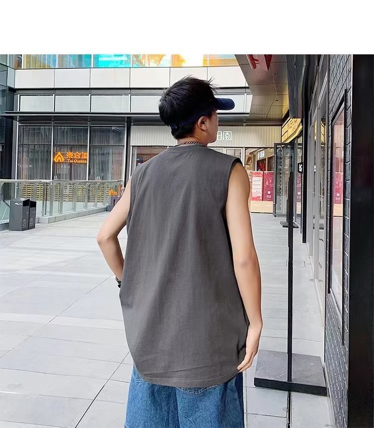 American High Street Veelzijdige mouwloze losse grote tanktop voor jongens Zomer effen sport Kam schouder T-shirt Top_voghion.com