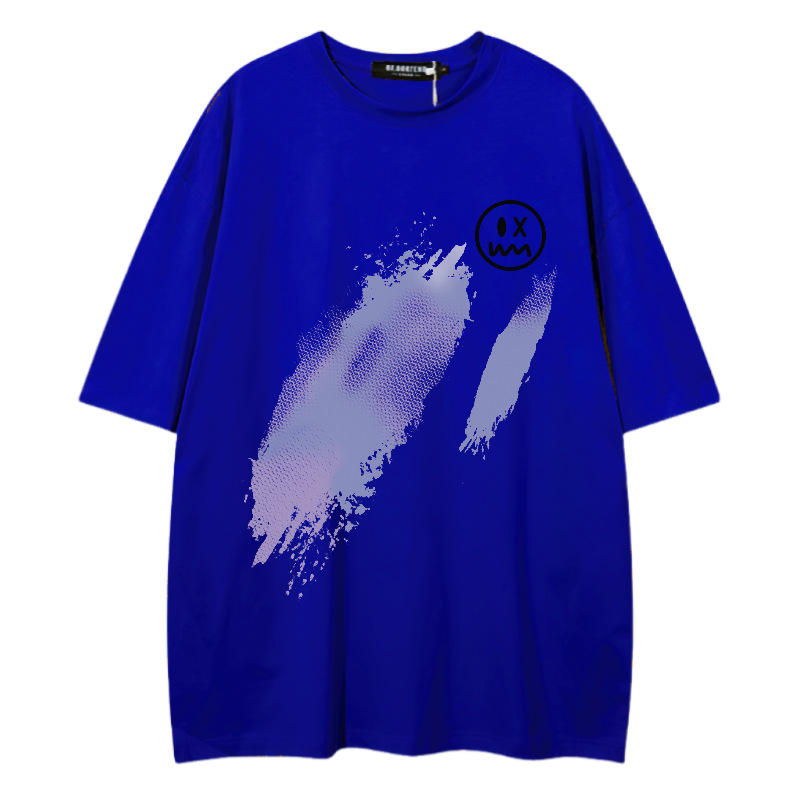2024 Neue trendige Marke Einfaches, lockeres, kurzärmeliges T-Shirt für Männer mit lächelndem Gesicht, bedruckt, für Paare, vielseitig einsetzbar, komplett aus Baumwolle_voghion.com