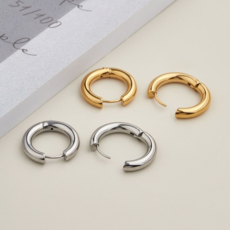 Orecchini a cerchio unisex placcati in oro, stile INS, in acciaio inossidabile, spessi 4 mm_voghion.com