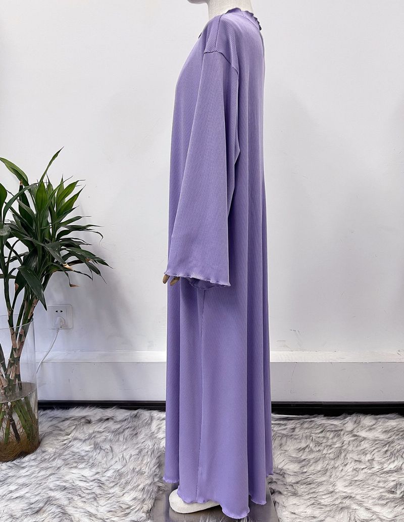 Mother & Kids Middle Eastern Girls Abaya Knitted Dress Wavy Edge Solid Color Robe_voghion.com