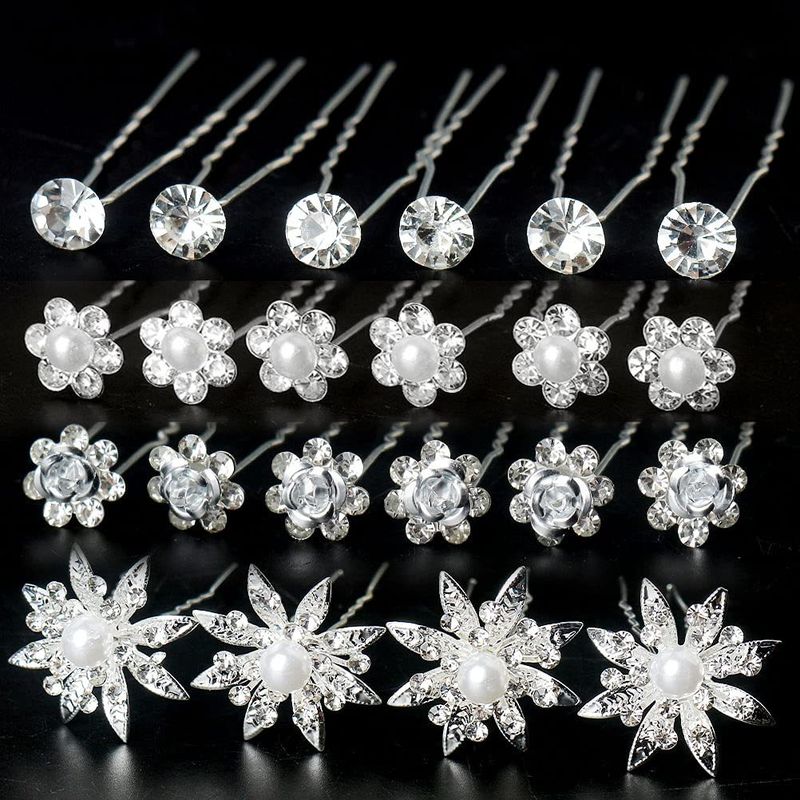 Forcina per capelli con perline, accessorio per acconciatura da sposa con strass, forcina a forma di U con fiore, per donna_voghion.com