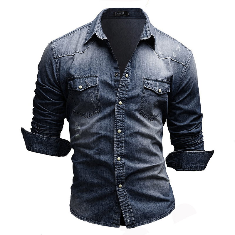 Herrenbekleidung Einfaches Langarm-Jeanshemd Herrenhemd in Übergröße M-3XL_voghion.com