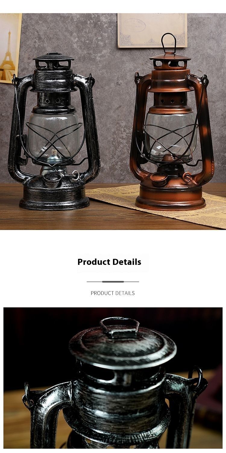Vintage Old Style Kerosene Lamp Portable Camping Lantern Bar Coffee Restaurant Decoration Ornament Photography Prop_voghion.com
