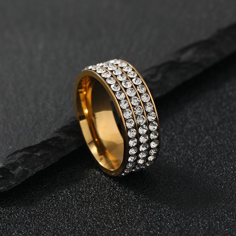 Titanium Ring For Women, Niche Fashion Diamond-Studded Couple Rings, Three-Row Diamond Stainless Steel Jewelry_voghion.com