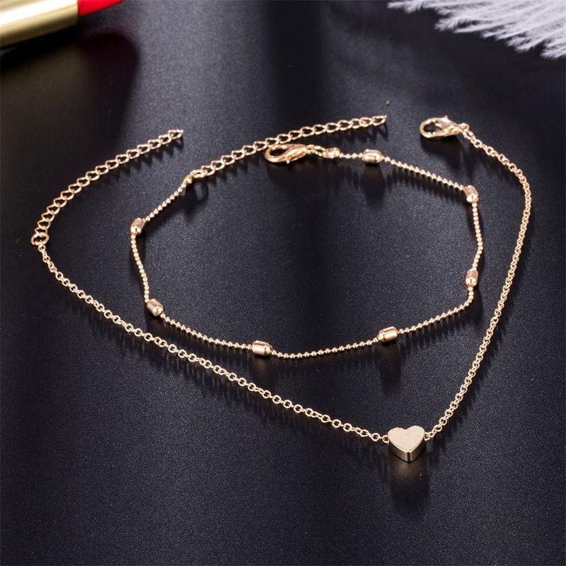 Heart-Shaped Multi-Layer Anklet Ocean Style Beach Ankle Chain Jewelry_voghion.com