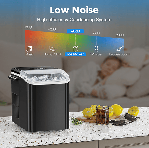 portable Ice Maker LED Display 120W 26 Lbs / 24h Automatic Cleaning, Small Household, Fast Refrigeration Thick Foam Layer Long Effect Ice, Bullets Round Ice, Automatic Closure_voghion.com