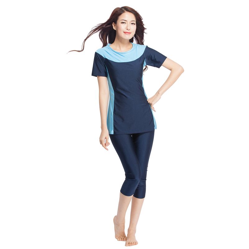 Muslim Swimwear Women's Swimsuit Muslim Conservative Swimsuit Loose Contrasting Color Two-piece Set Seaside Travel Hot Spring Suit_voghion.com