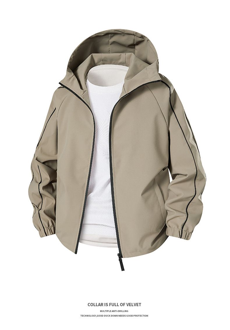 Unisex Waterproof Windbreaker Jacket – Oversized Streetwear Hooded Windcoat (S-XXXL, Mocha/Black/White)_voghion.com