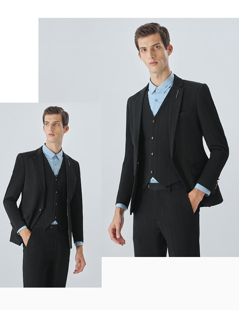 Men's Slim Fit Suit Set With Stripes - Formal Business Blazer & Pants For Wedding, Office & Special Occasions (Black, Gray, 7XL Sizes Available)_voghion.com