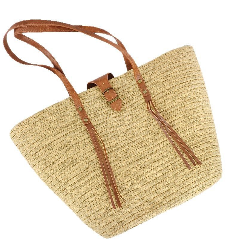 Borsa a tracolla da donna, da spiaggia, da ascella, semplice, tinta unita, in corda di cotone intrecciata, nuova primavera 2025_voghion.com