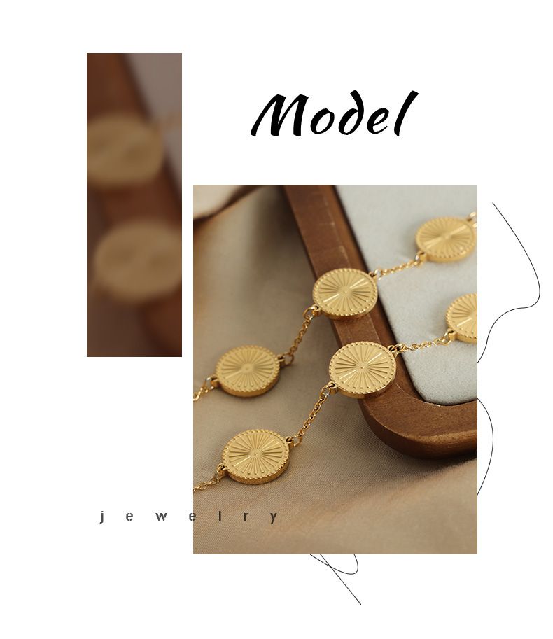 High-end Fashion Versatile Simple Personality Titanium Steel Gold-plated Round Brand Pendant Necklace Bracelet Jewelry_voghion.com