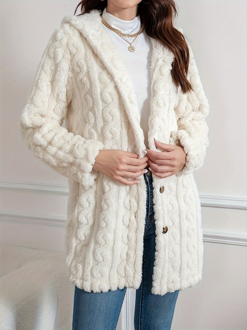 Youduomi Eleganter, langer Pelzmantel für Damen – Cremegelb, 100 % Polyester, weich mit Mikro-Stretch, Herbst/Winter_voghion.com