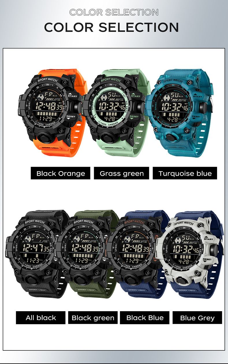 Orologio digitale impermeabile da uomo e da donna con retroilluminazione a LED, sveglia, cronometro, datario, orologio sportivo leggero per l'uso quotidiano_voghion.com