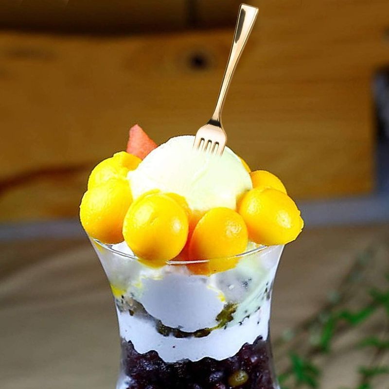 24-Pack Electroplated Gold Disposable Plastic Set Western Dessert Party Small Fork Spoon_voghion.com