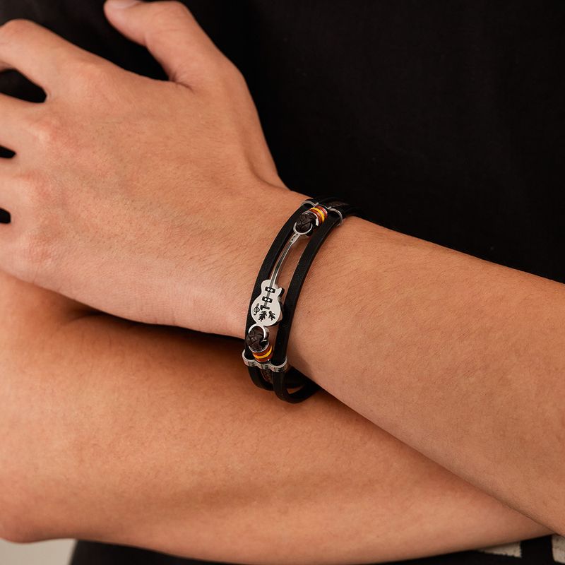 Men's Jewelry Punk Leather Bracelet Men's Guitar Bracelet Multi Layer Braided Bracelet Leather Rope Gift For Boyfriend_voghion.com