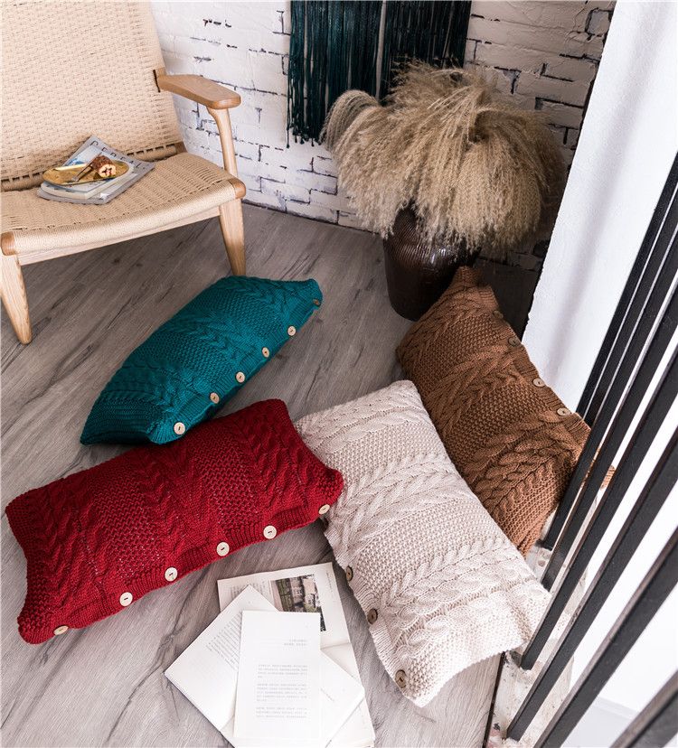 Nordisk stil enkel ensfarget geometrisk ull lang midje pute hjem stoff tiger krakk sofa pute nattbordspute_voghion.com
