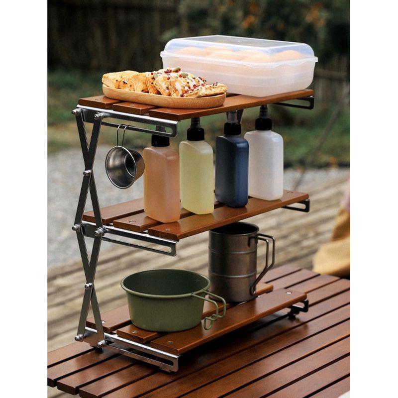Outdoor Three-Layer Rack Solid Wood Foldable Portable Camping Folding Multi-Layer Multi-Function Storage Table_voghion.com