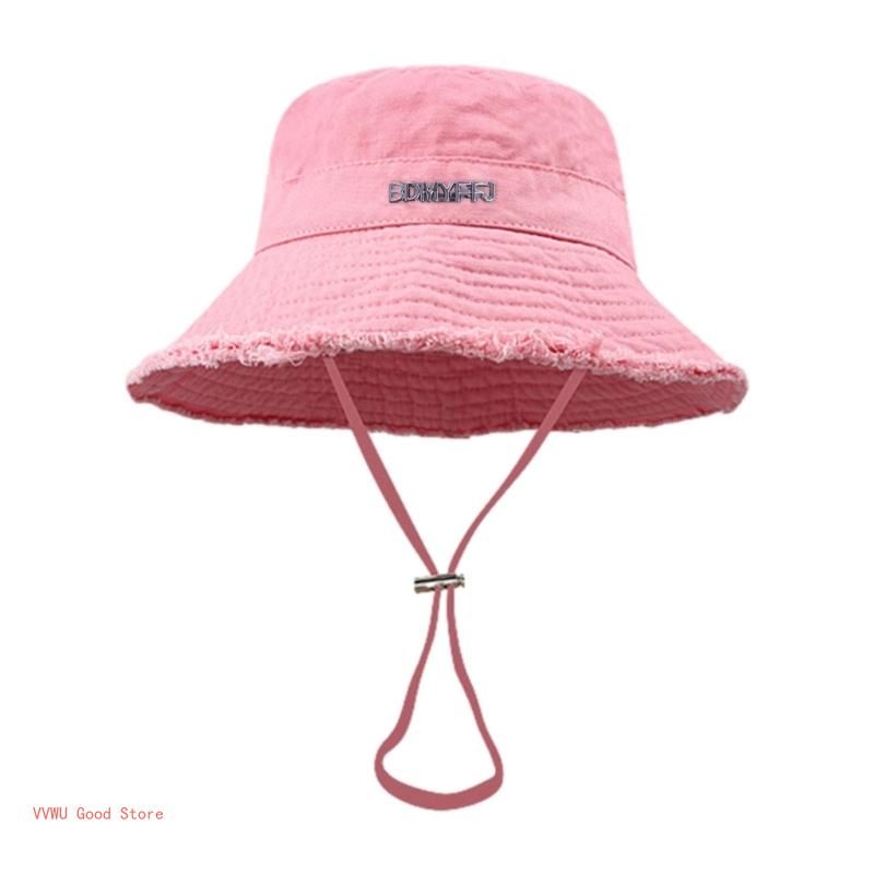 New Arrivals Adult Frayed Design Fisherman Wide Brim Sunproof Bucket Hat Summer_voghion.com