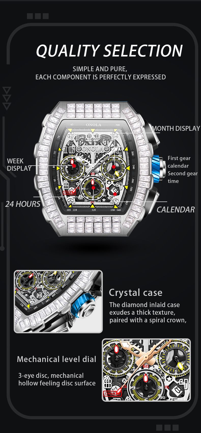 ONOLA 6826F Top Brand Sports Men's Diamond Watches Luxury Automatic Mechanical Watch For Men Silicone Strap Military Wristwatch_voghion.com
