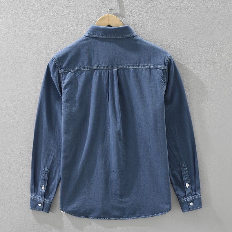Camicia a maniche lunghe in denim retrò da uomo, alla moda e versatile, top ampio e casual._voghion.com