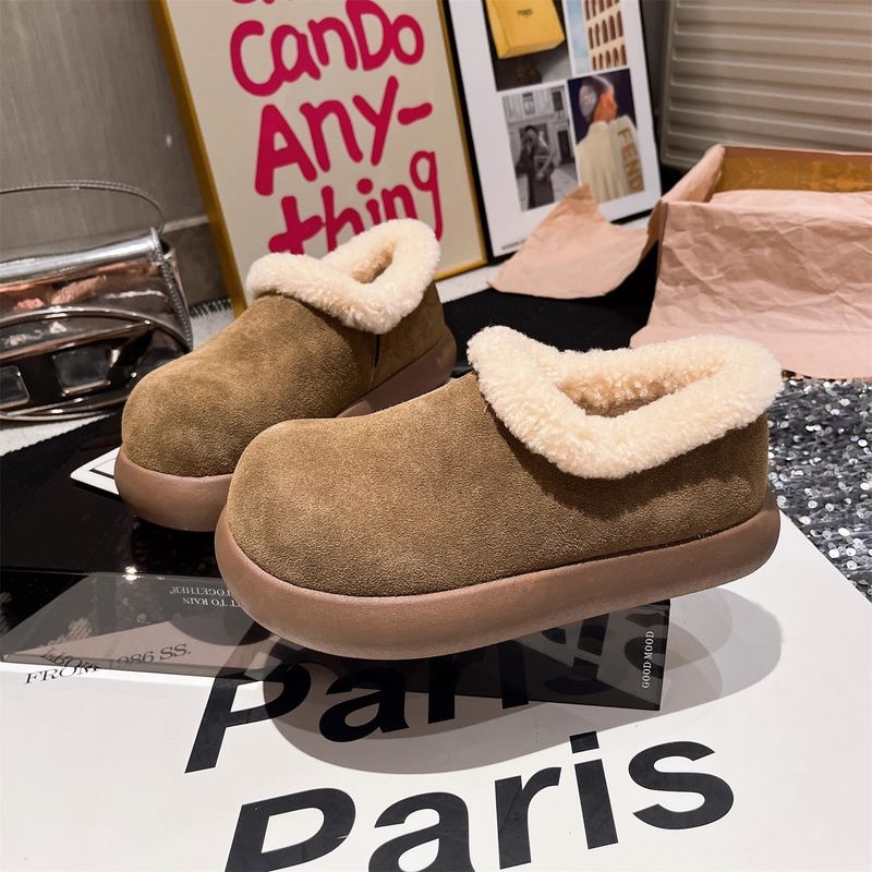 Bequeme Damen-Slipper mit dicker Sohle und weichem Fleecefutter, kuschelige Winter-Loafer für den Alltag, Baumwollschuhe_voghion.com