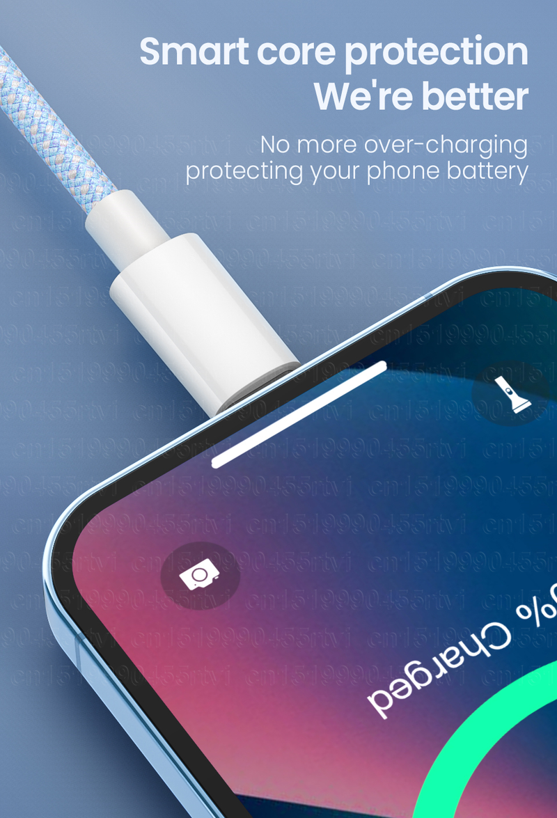 Câble de chargement rapide USB 2,4 a, cordon de chargeur de téléphone portable tressé en Nylon pour iPhone 14 13 12 11 Pro Max XS 6s 7 8_voghion.com