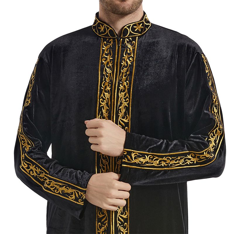 Caftán musulmán para hombre, cuello alto, bordado, thobe de Ramadán con mangas largas, túnica islámica, caftán, thawb, Dubái._voghion.com